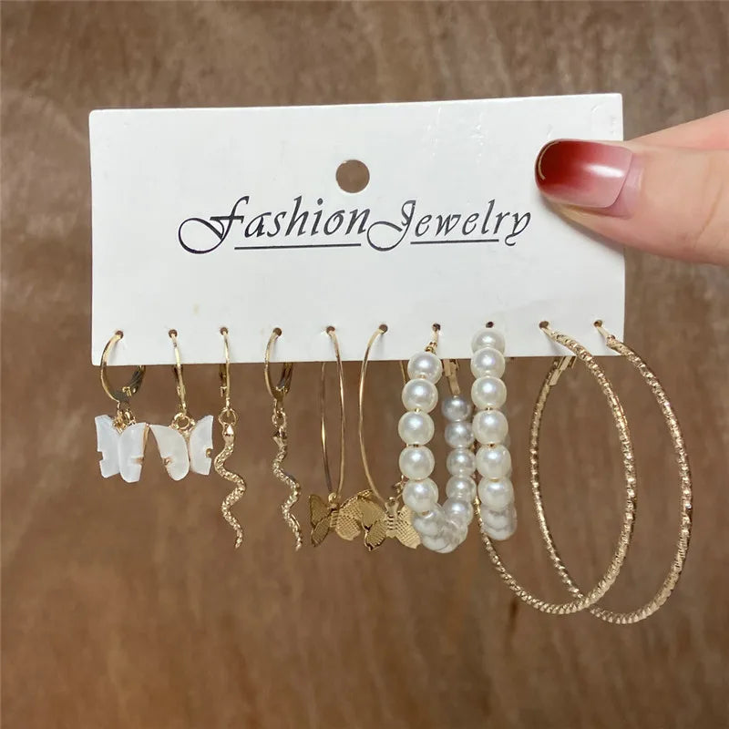 Conjunto de pendientes de aro bohemios de círculo grande para mujer, pendiente de perla Vintage bohemio de Color dorado, pendientes de circonita con forma de corazón, regalos de joyería