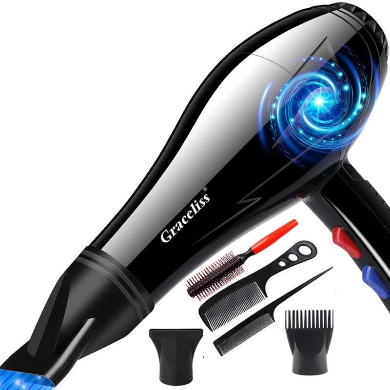 Secador de pelo potente de 1800W, secador de pelo con ajuste en frío y caliente, calentamiento rápido, recolección de aire, con 5 regalos