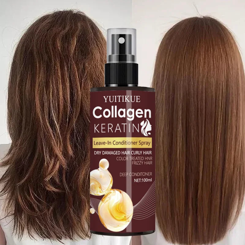 El spray para el cabello con colágeno y queratina nutre las raíces del cabello, el masaje del cuero cabelludo, repara el cabello, solución para el cuidado del cabello con control de aceite