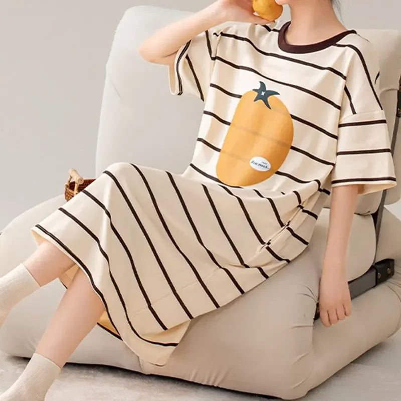 100% ALGODÓN! Camisón de verano para mujer de talla grande M-4XL, nuevo camisón antibacteriano HQ, camisón de manga corta, vestido informal