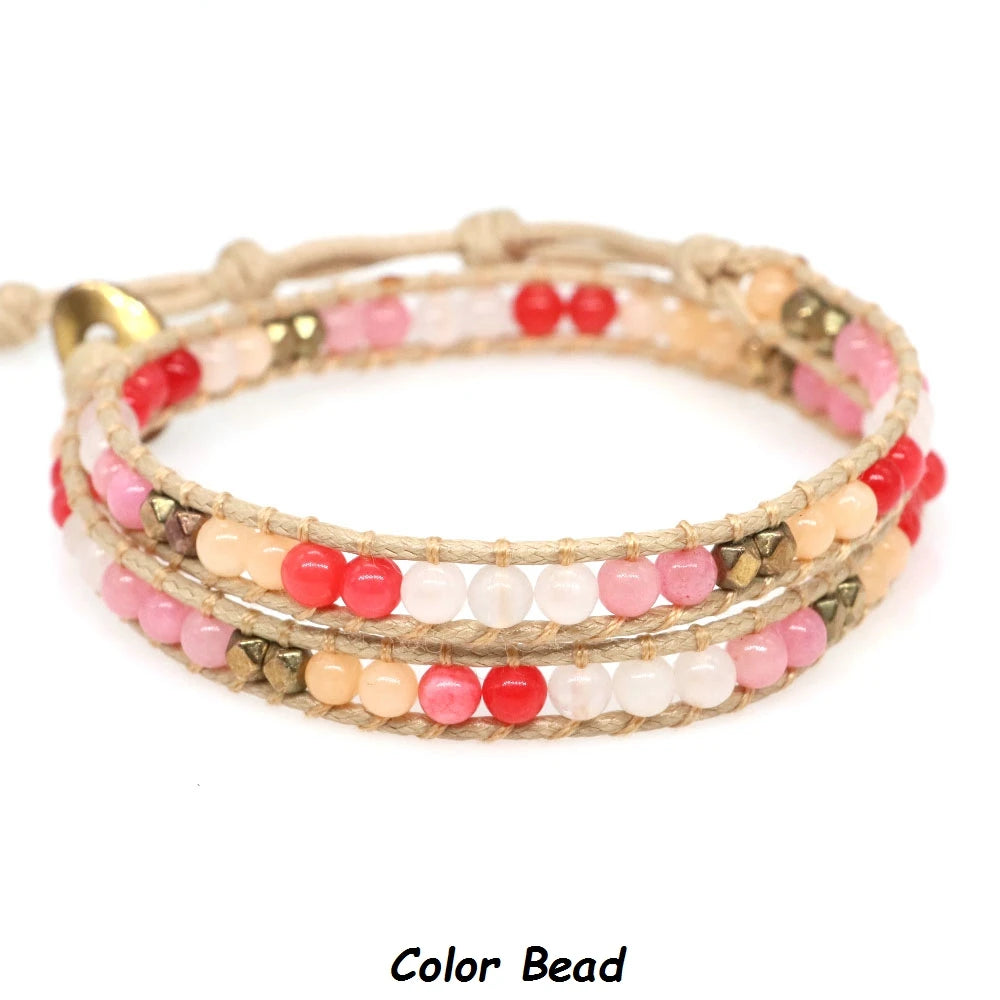 Pulsera de cuentas bohemias de piedra Natural, lapislázuli, 2 hebras, brazalete tejido de cuerda de cuero multicapa para mujeres y hombres, regalo de joyería