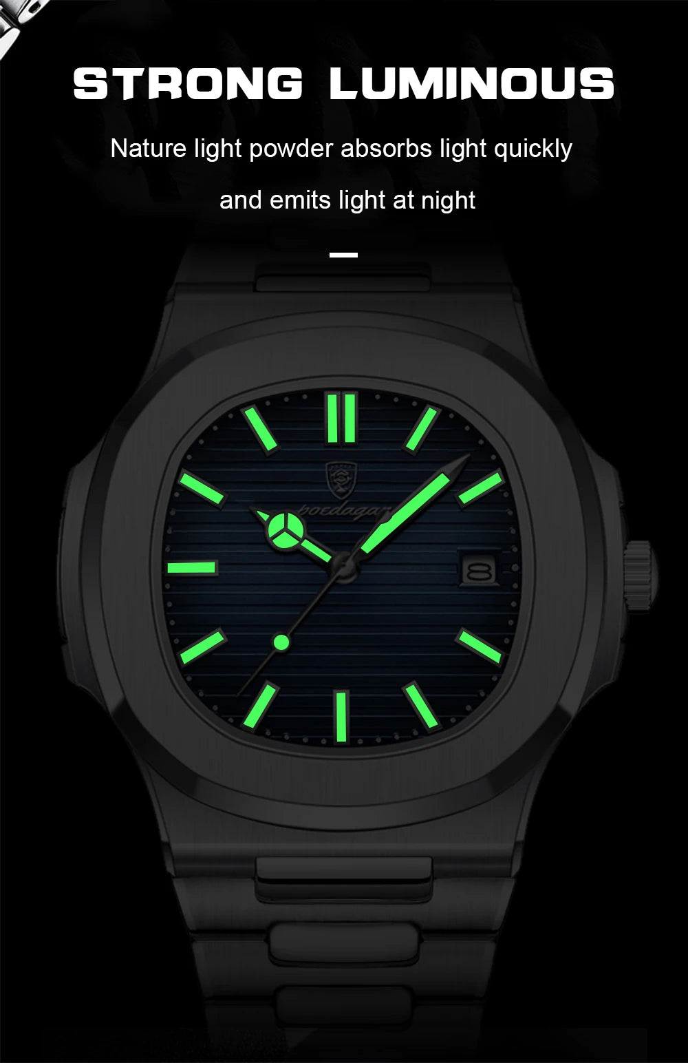 Reloj de pulsera cuadrado de lujo POEDAGAR para hombre, resistente al agua, luminoso, con fecha, de acero inoxidable, deportivo, de cuarzo, para hombre.