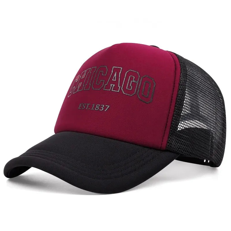Gorra de béisbol de malla de verano para hombre, gorra Snapback con letras Chicago para deportes al aire libre para mujer, gorras transpirables Unisex, gorras de camionero de Hip Hop