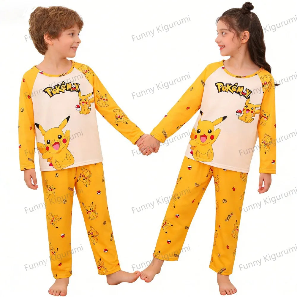 Pijamas de dibujos animados para niños de 3 a 5, 7, 9, 11 y 13 años, conjuntos de ropa para el hogar para niños, pijamas de Pikachu de manga larga para niñas, ropa de descanso para adolescentes
