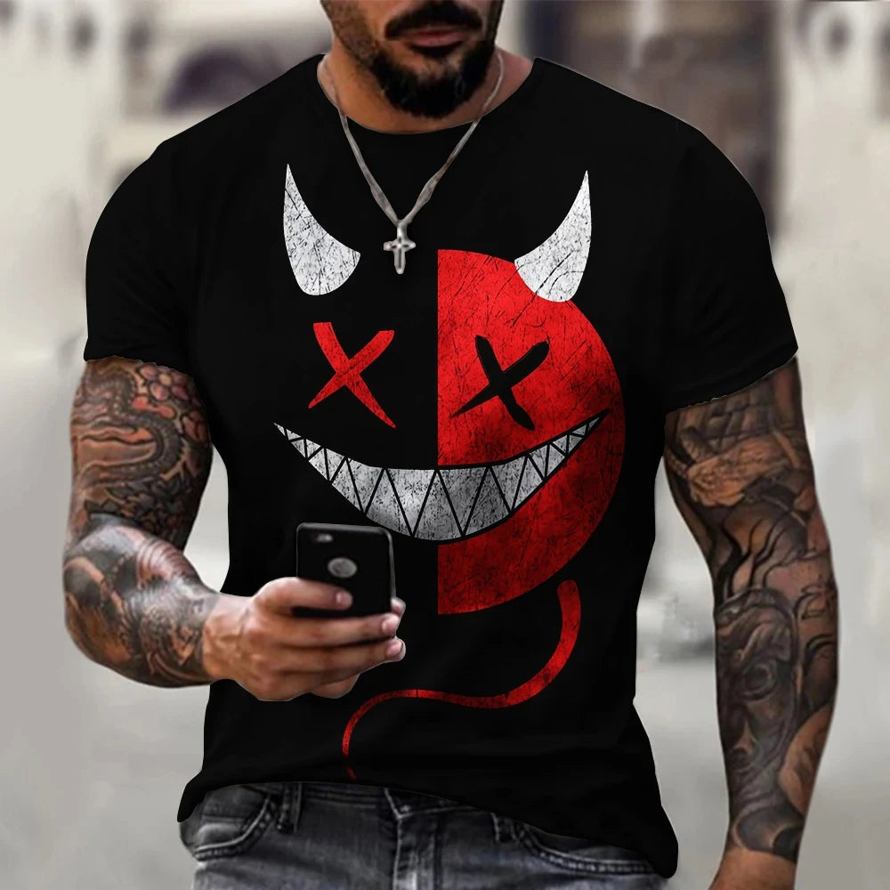 Camiseta de gran tamaño para hombre, pantalón corto informal de manga Hip Hop con estampado de cara sonriente, camiseta de talla grande, Jersey, camiseta para hombre 2024