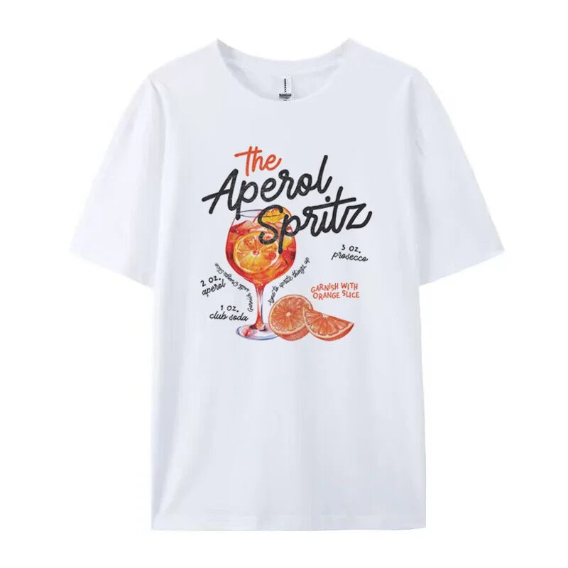 Aperol Spritz-Camisetas con gráficos de cóctel Retro para mujer, camiseta bonita con bebida con Alcohol, camisetas holgadas con estampado de algodón, regalo Vintage Unisex