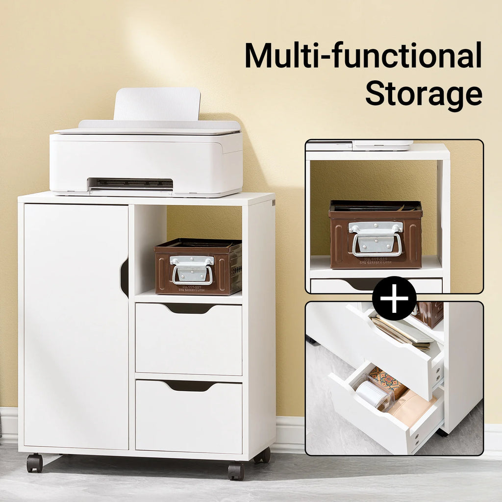 SoBuy FBT105-W mesa impresora con 2 cajones y 1 puerta archivos armario rollo contenedor carrito de oficina carrito lateral contenedor de oficina Blanco