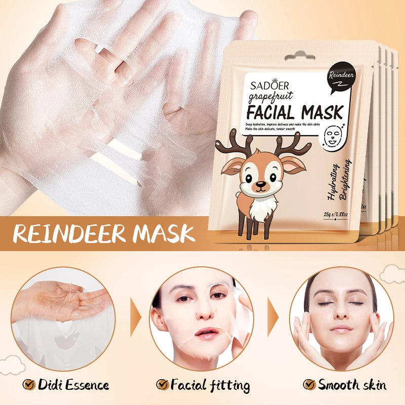 5 uds SADOER dibujos animados frutas frescas máscaras faciales hidratante calmante iluminador mascarilla Facial hidratante para el cuidado de la piel Facial