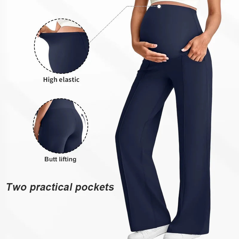 Pantalones rectos de maternidad de talla grande 2026 Otoño Invierno pantalones de pierna ancha de cintura alta para mujeres embarazadas ropa exterior pantalones sueltos Premama