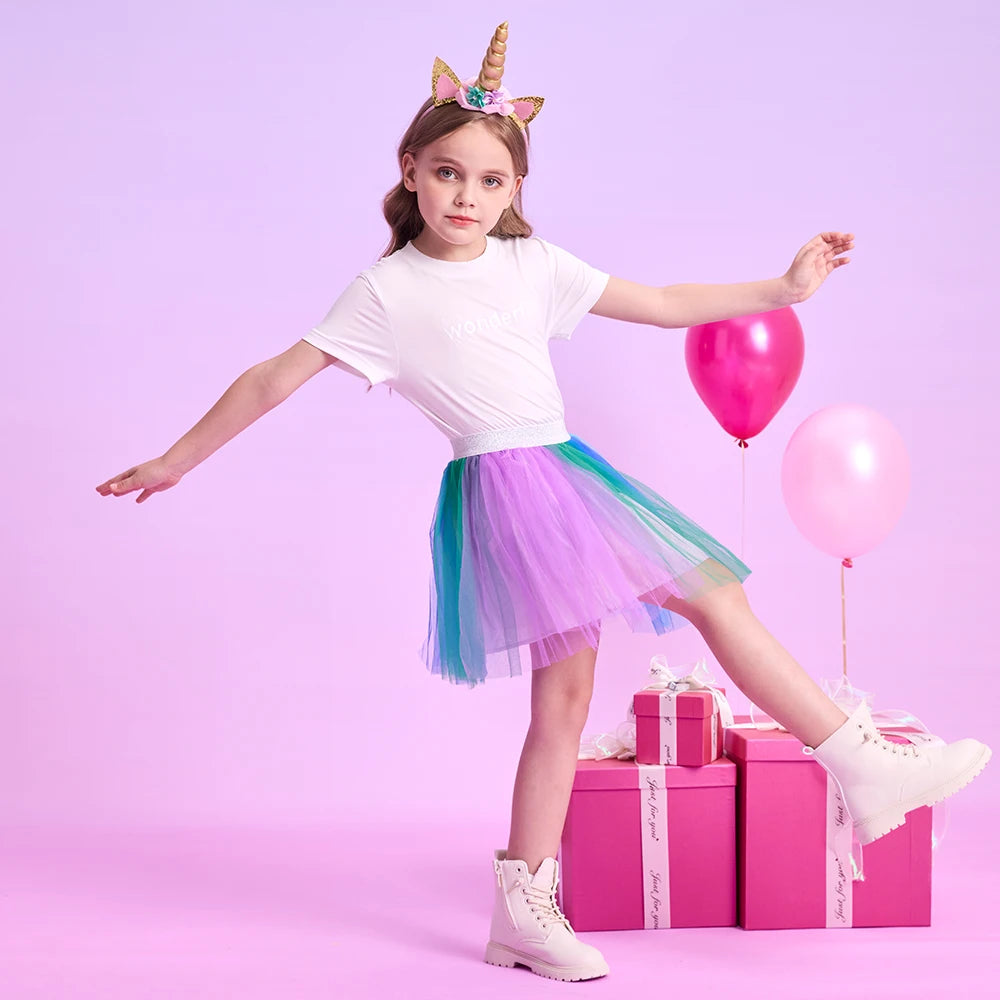 DXTON, falda tutú de baile para niñas, gasa colorida, empalme, Ropa de baile para niños, petiskirt de tul, minifalda para niños pequeños, ropa