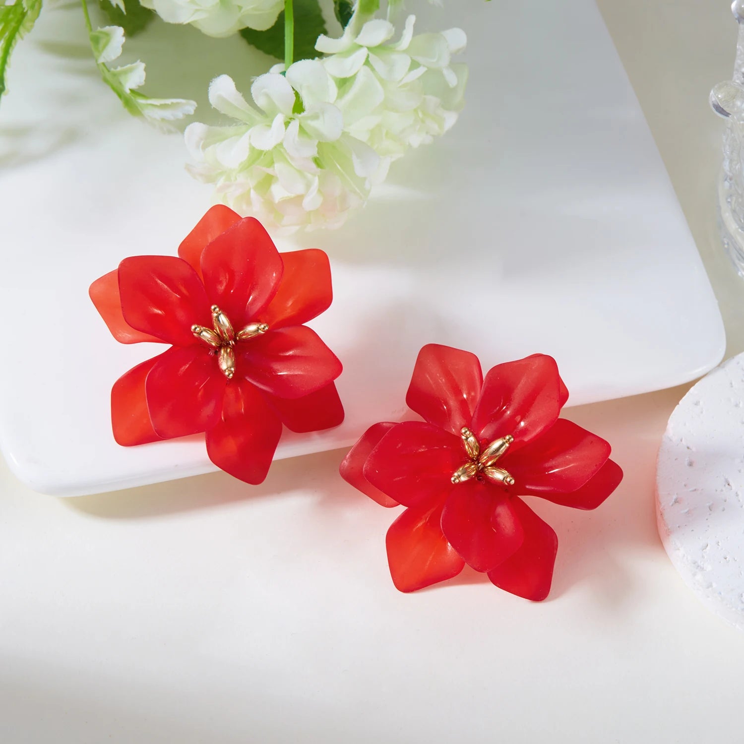 Pendientes de Flores Grandes de Acrílico Estilo Bohemia para Mujer, Pendientes de Botón con Flores Verdes, Blancas, Rojas y Amarillas, Joyería para Fiestas y Bodas