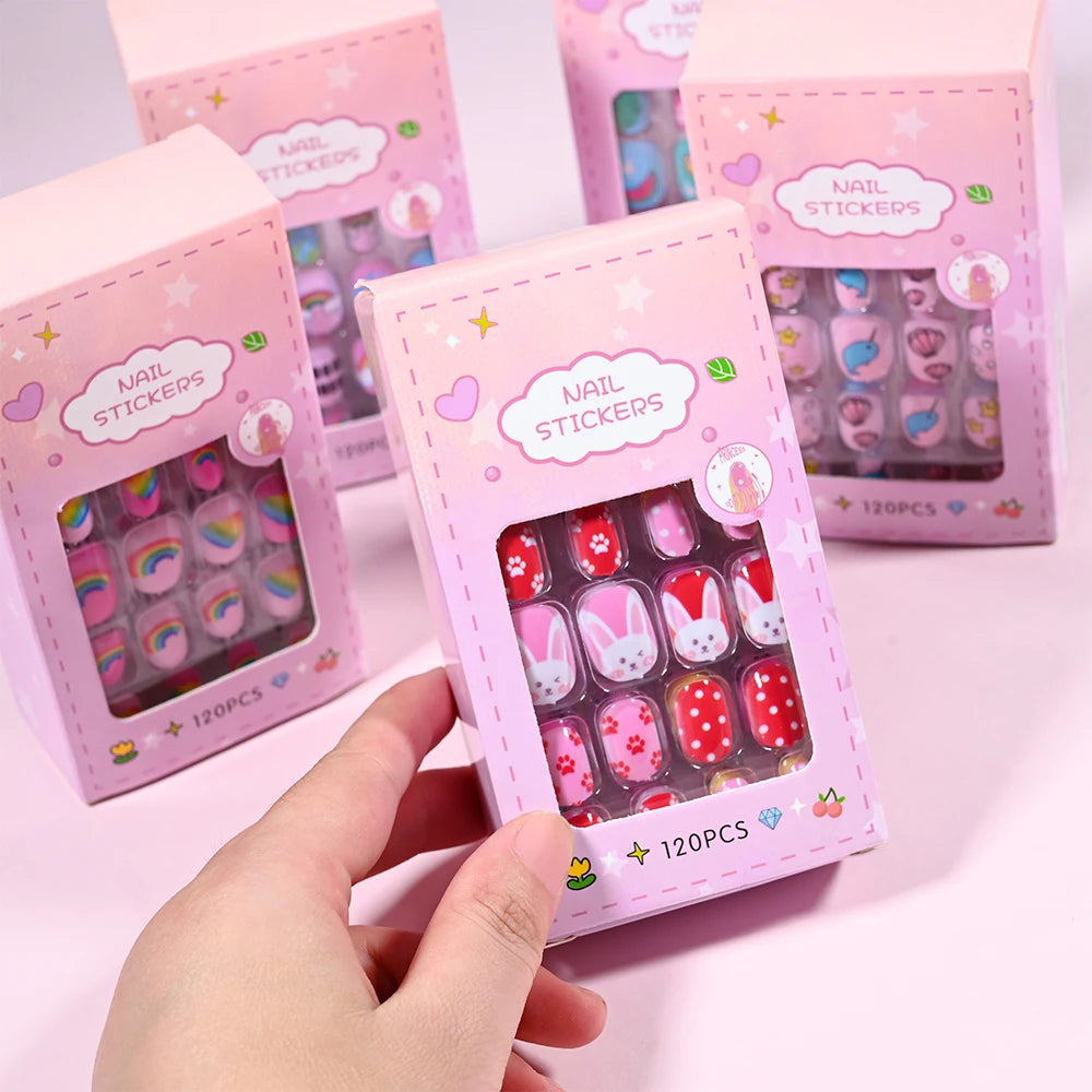 120 unids/set lindo dibujo en uñas Rosa degradado fresa princesa amor corazón estrellas puntas de uñas decoraciones de uñas para niñas