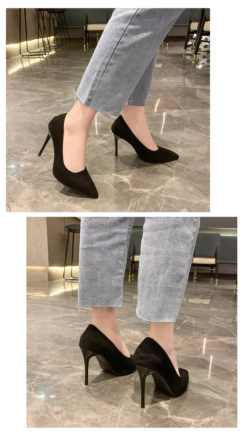 Primavera y otoño nuevos tacones altos negros Mujer boca poco profunda puntiaguda delgada con temperamento Sexy Zapatos individuales Zapatos De Mujer