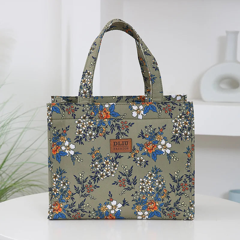 Bolso de mano grueso de gran capacidad con estampado de nailon de nuevo estilo, bolsa de almacenamiento para fiambrera semicerrada con cremallera portátil de trabajo, bolsa bento