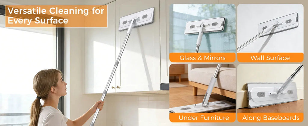 Juego de Mopa y Cubeta con Cubeta Desmontable que Ahorra Espacio, Mopa de Pared con Rotación de 360° °   Cabezal de Mopa Giratorio, 2 Almohadillas de Microfibra Reutilizables para Mopa