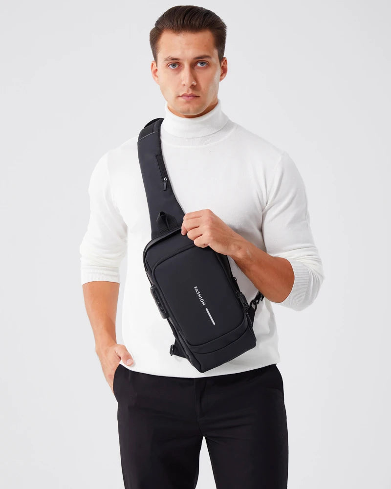 Bolso cruzado de cuero PU para hombre, bandolera clásica antirrobo, bolso de pecho multifuncional, nueva marca de diseñador
