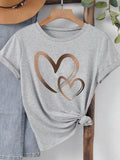 Novedad de verano, camiseta con estampado de corazón para mujer, Top informal de moda con cuello redondo, camiseta de manga corta para mujer, ropa para mujer