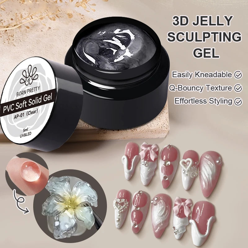 BORN PRETTY 5ml Gel esculpido de gelatina 3D antiadherente extensión de manos esmalte de Gel tallado 5D modelado pintura sólida uñas talladas