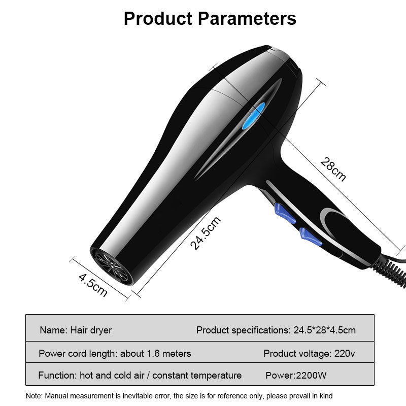 Secador de pelo 2200W, potente secador de pelo profesional, calentamiento rápido, ajuste frío y caliente, secador de aire iónico con colector de aire