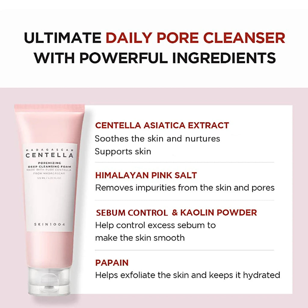 SKIN1004 Madagascar Centella Poremizing Deep Cleansing Foam 125ml, Espuma Rica en Espuma, Limpieza Profunda, K-Beauty, Maquillaje Coreano