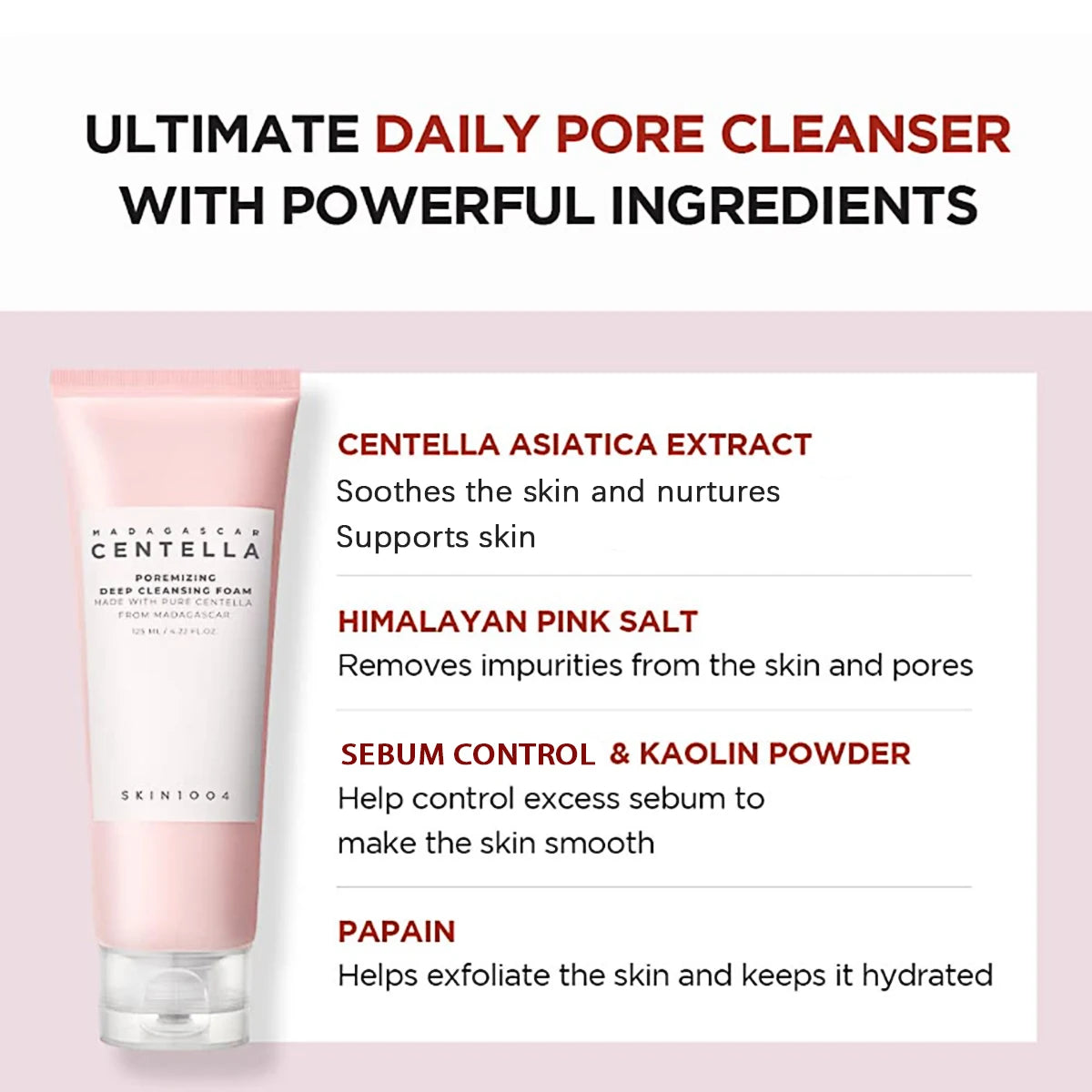 SKIN1004 Madagascar Centella Poremizing Deep Cleansing Foam 125ml, Espuma Rica en Espuma, Limpieza Profunda, K-Beauty, Maquillaje Coreano