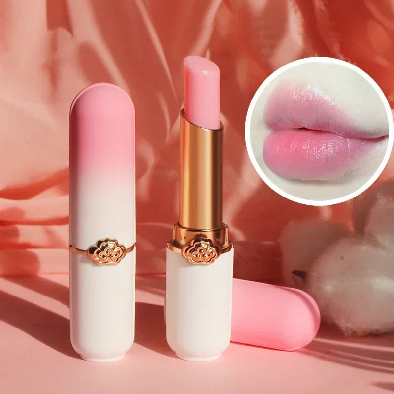 Bálsamo labial de Color melocotón, lápiz labial con cambio de temperatura de cristal, brillo de labios hidratante de larga duración, maquillaje, cuidado de labios, cosmético de reparación