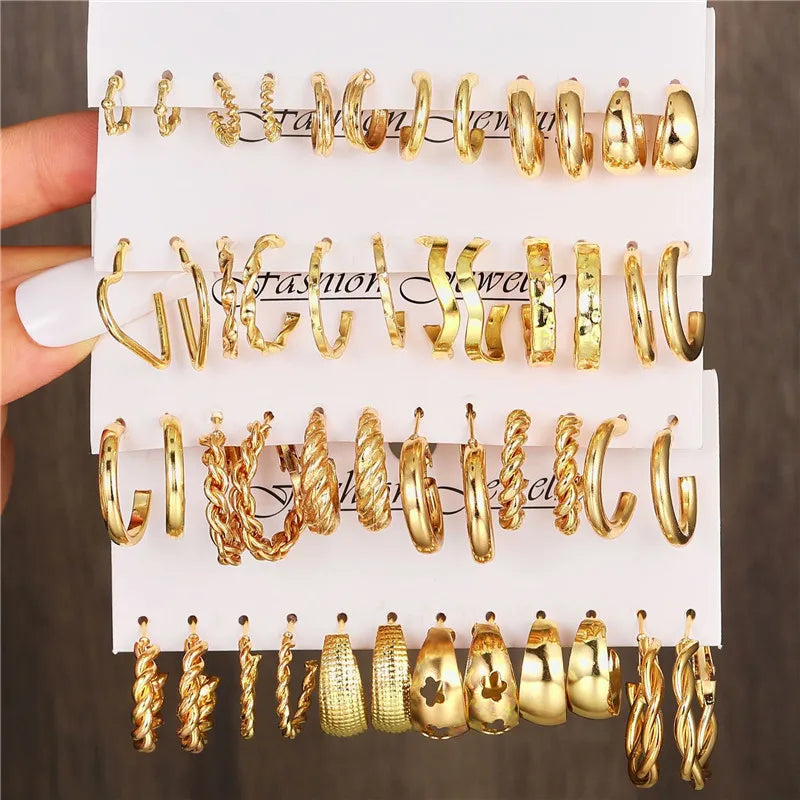 Conjunto de pendientes de aro bohemios de círculo grande para mujer, pendiente de perla Vintage bohemio de Color dorado, pendientes de circonita con forma de corazón, regalos de joyería