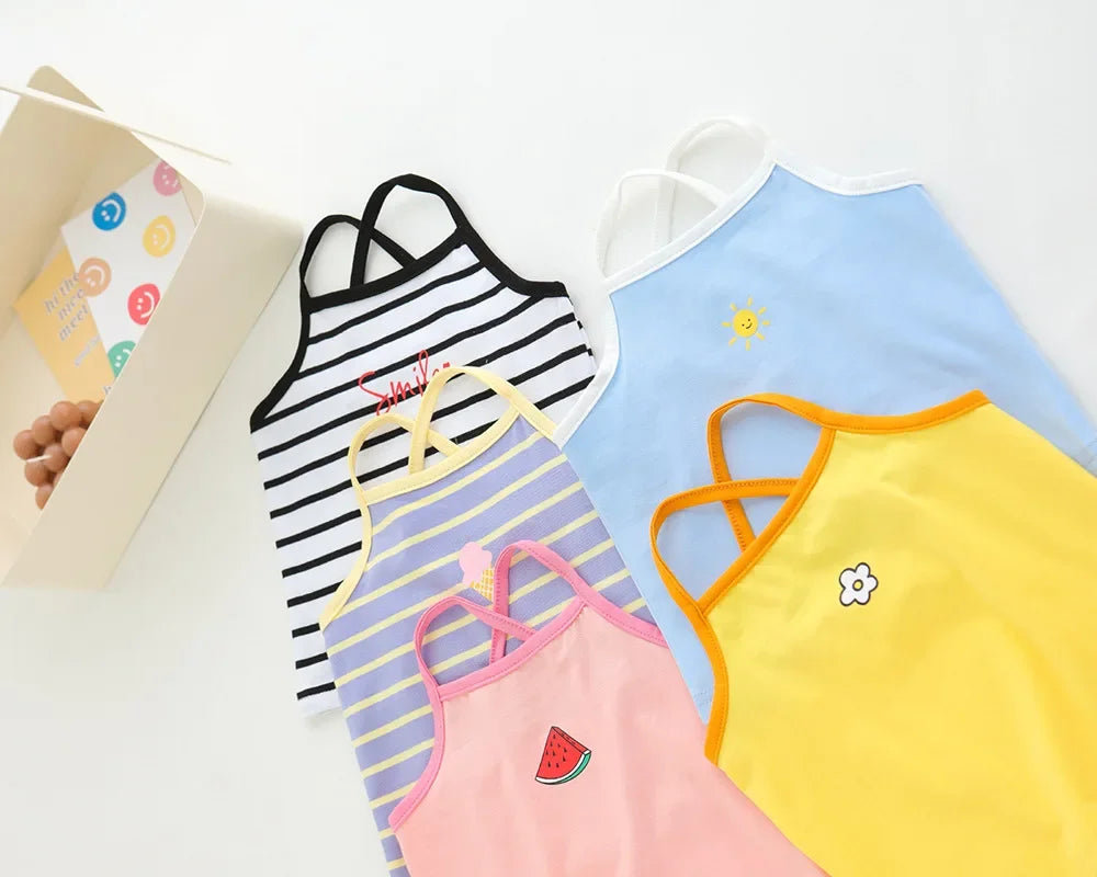 Ropa de verano para niños, camiseta sin mangas bonita de dibujos animados para niñas, chaleco informal coreano, camiseta bonita y dulce, disfraz para niñas 2024