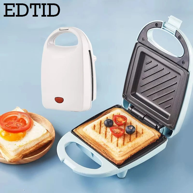 EDTID-máquina eléctrica para hacer sándwiches, Mini máquina ligera para comida, pan, Muffin, desayuno, tortilla de huevo, sartén para hornear, Panini, calentador para parrilla, horno EU