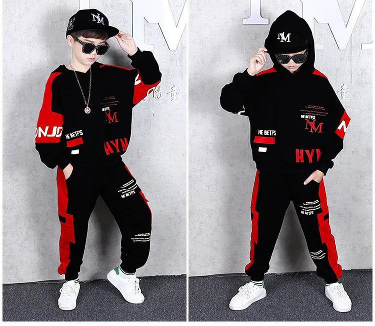Conjunto Deportivo para Niños Primavera-Invierno 2026, Sudadera con Capucha y Letras + Pantalones con Cordón, Tallas 8, 10, 11, 12 Años