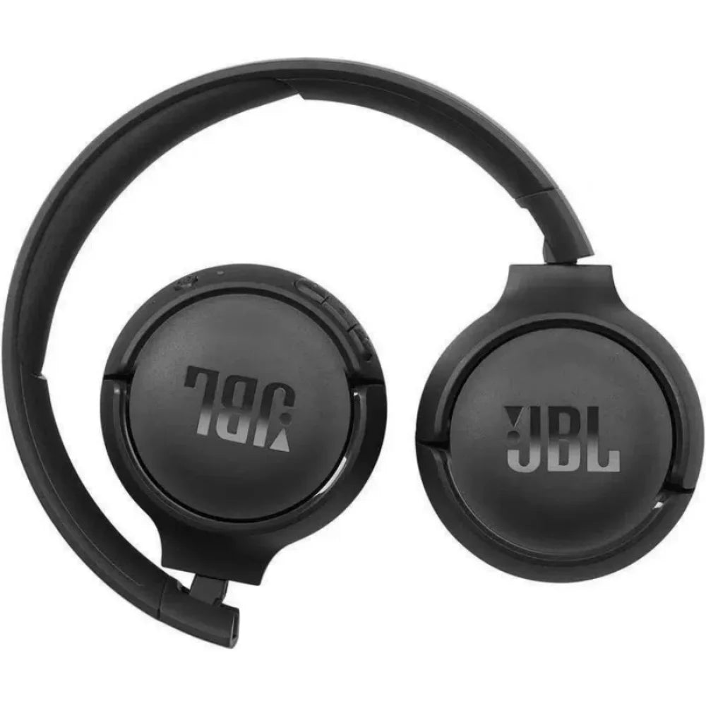 Audífonos inalámbricos JBL Tune 510BT con Bluetooth, sonido de bajos profundos, batería de larga duración, carga rápida USB-C, plegables, con cable protector.