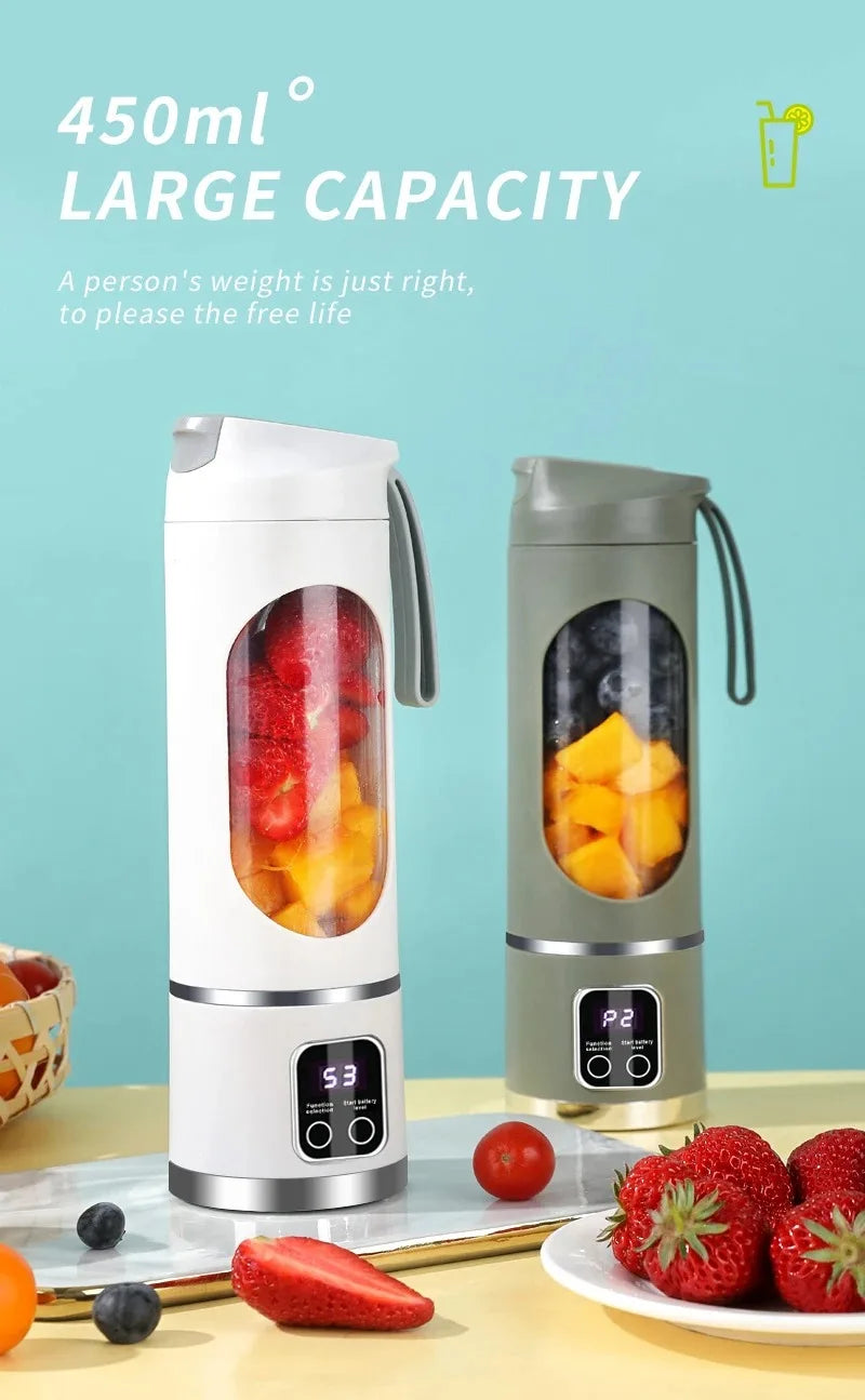 Exprimidor de frutas portátil de 10 hojas, capacidad de 450ml, 3 engranajes, licuadora recargable por USB, trituradora de hielo para batidos y batidos, taza exprimidora