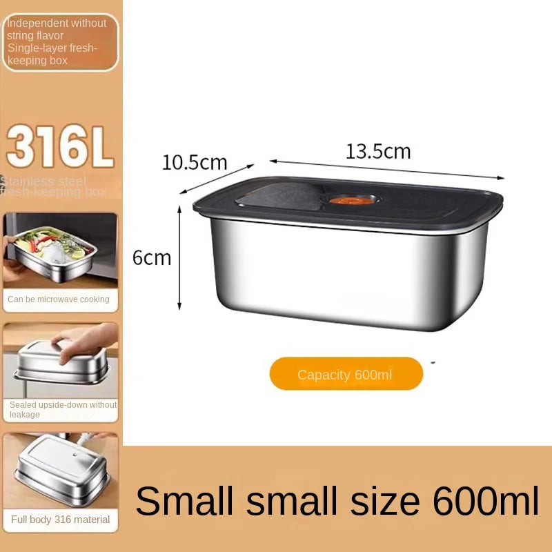 Crisper de acero inoxidable 304, fiambrera, fiambrera sellada a prueba de fugas, caja de almacenamiento para refrigerador y congelador, fiambrera para acampar