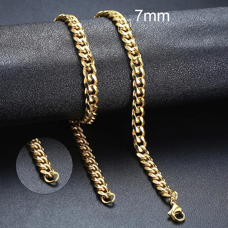 Vnox Collar de cadena cubana para hombre y mujer, gargantillas de cadena de eslabones curvos de acero inoxidable Punk básico, Collar de Metal sólido de Color dorado Vintage