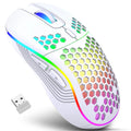 Ratón inalámbrico RGB 2,4G para juegos, ratón de carga con iluminación RGB y diseño ergonómico de panal de DPI ajustable para ordenador portátil de escritorio