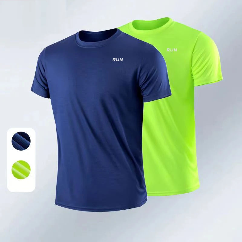 Camiseta deportiva de verano para hombre, camiseta atlética de manga corta con cuello redondo, poliéster, secado rápido, transpirable, ligera, para gimnasio, correr, culturismo, entrenamiento, fútbol, camisetas depo