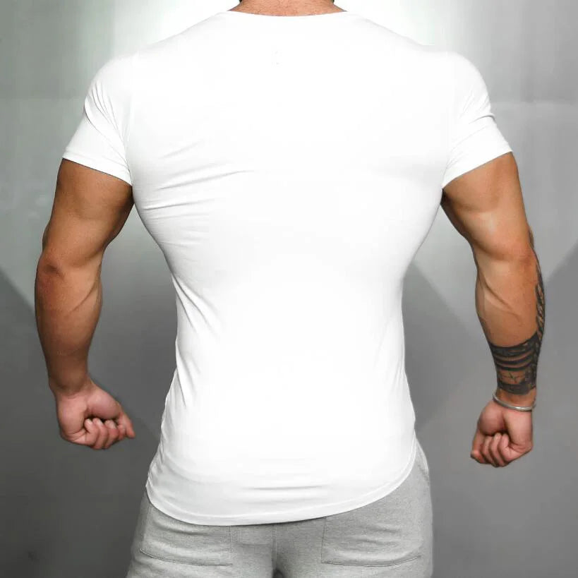 Camisetas deportivas de manga corta para correr para hombre, ropa deportiva ajustada transpirable de algodón para verano, camisetas musculares para gimnasio, culturismo y Fitness
