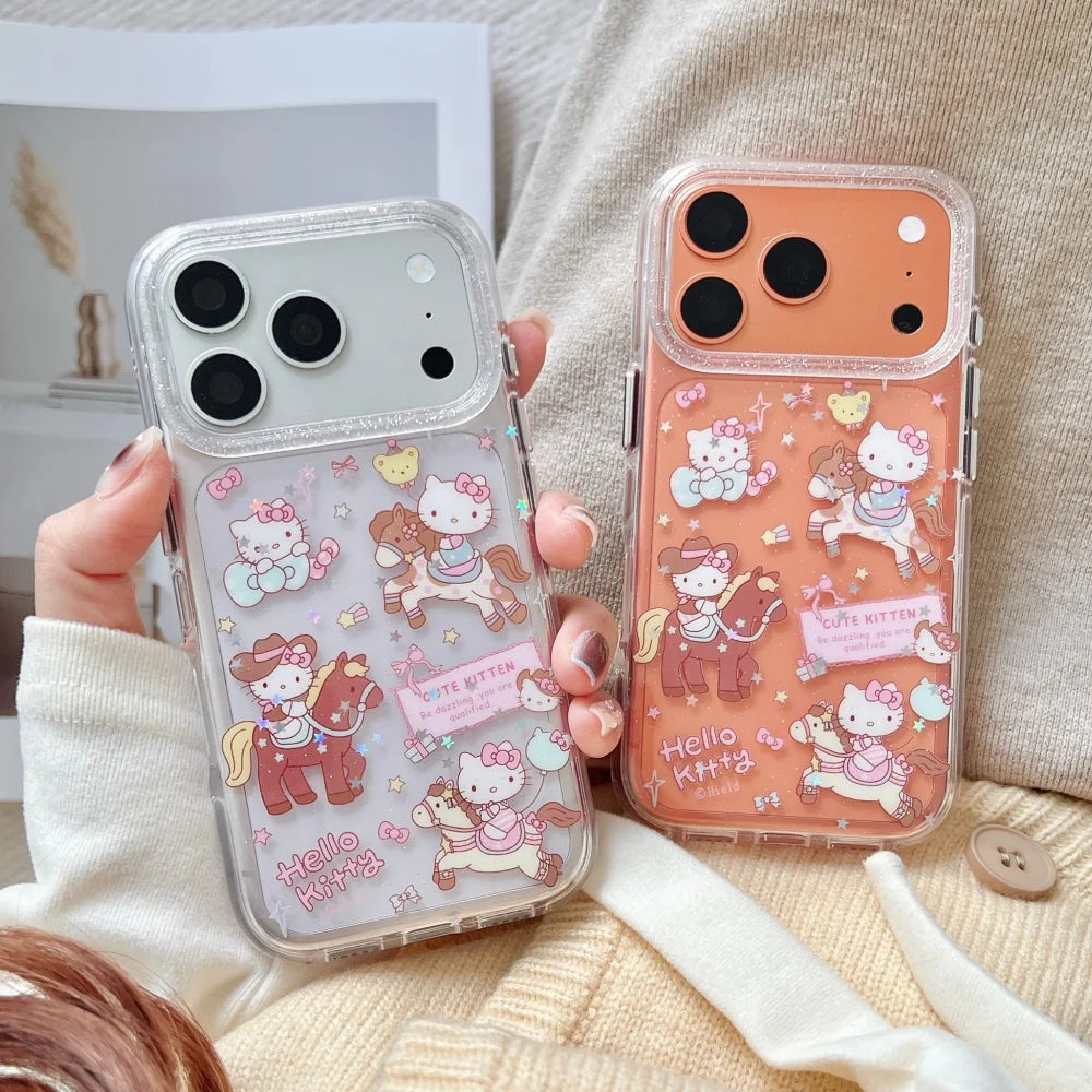 Preciosa funda de teléfono KT con dibujos animados para iPhone 17 Pro 16 Pro 15 14 13 Pro Max, funda protectora trasera minimalista de lujo de alta gama