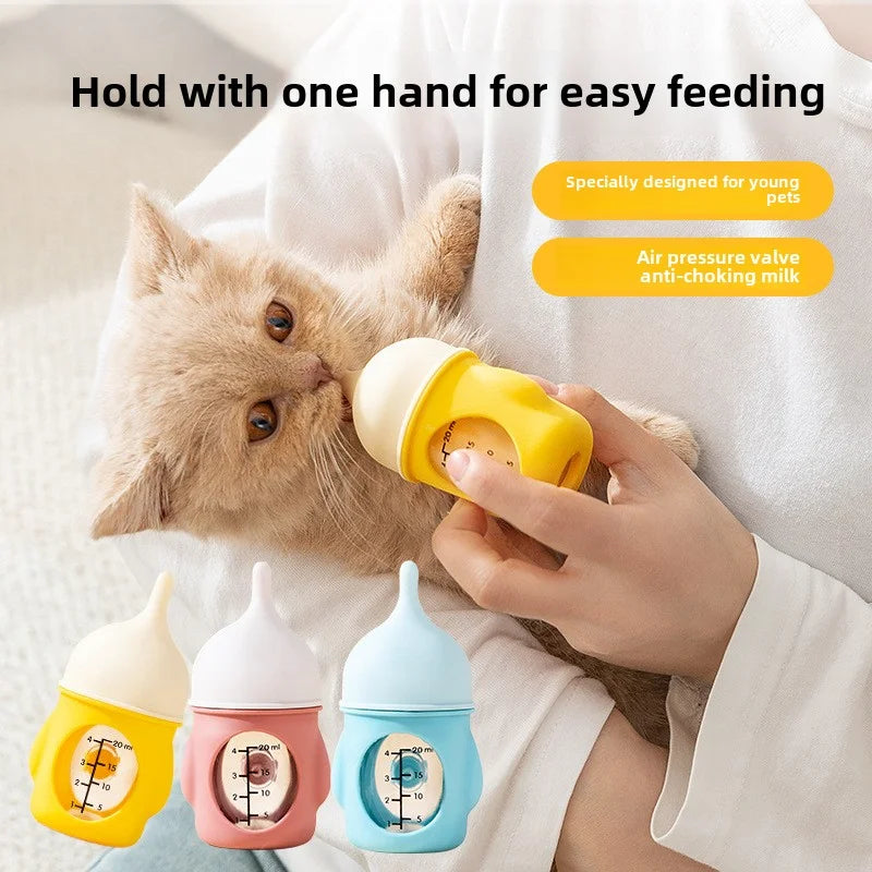 Nueva botella de leche para mascotas, gato, perro, biónico, antiasfixia, cachorro recién nacido, gato, botella de silicona, leche potable, ver escala