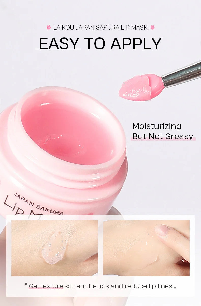 LAIKOU-mascarilla de suero labial de flor de cerezo, reparación de exfoliación de grietas secas, Reduce las líneas finas de los labios, esencia hidratante, cuidado de belleza Sakura, 8g