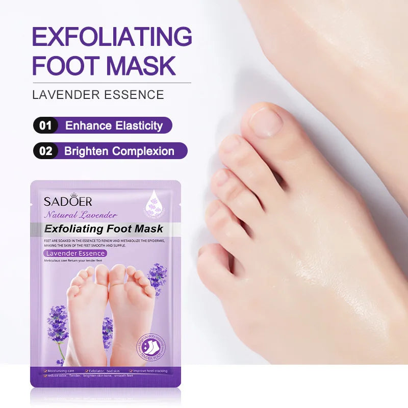 3 pares SADOER mascarilla de lavanda para pies mascarilla exfoliante de pies hidratante antienvejecimiento pies pedicura exfoliante pies cuidado de la piel