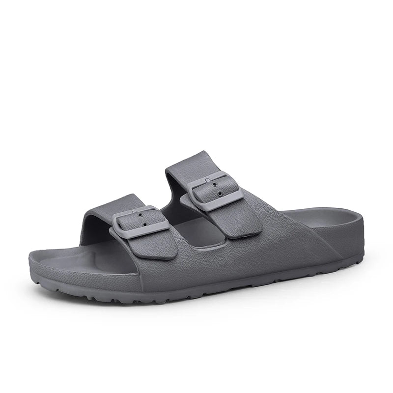 Zapatillas suaves ajustables de verano para hombre, chanclas planas de EVA con forma de nube, sandalias ligeras antideslizantes de Color sólido para playa de talla grande