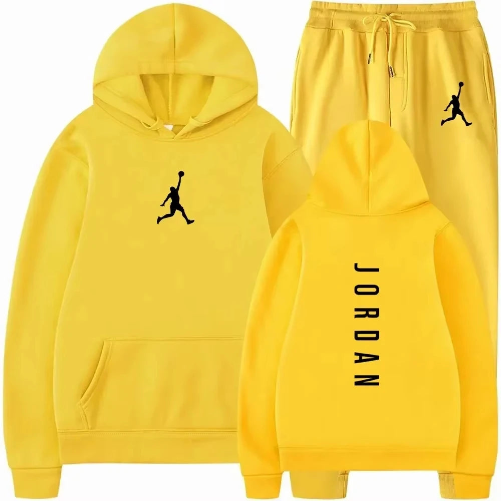 2025 primavera y otoño fitness al aire libre baloncesto conjunto de ropa deportiva casual moda hombres jersey con capucha + pantalones para correr conjunto de dos piezas