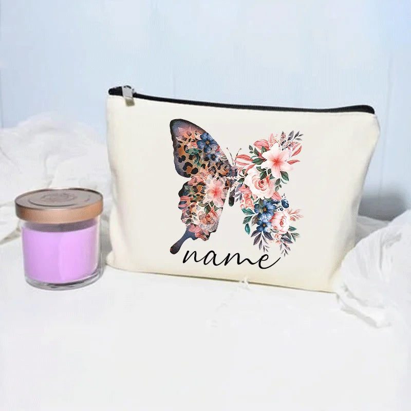 Bolsa de maquillaje de mariposa, billetera personalizada con nombre, almacenamiento de lápiz labial cosmético para mujer, regalo para amantes de las mariposas, minimonedero de moda