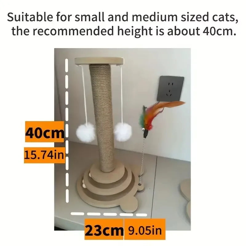 Rascador para Gatos Resistente – Sisal Antiparasitario, Rascador Giratorio y Varita de Juego Colgante