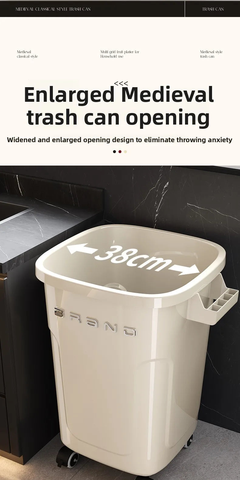 Contenedor de Basura de Cocina de Gran Capacidad con Ruedas y Tapa para Uso Doméstico y Comercial, Fácil de Mover, No Es Necesario Agacharse