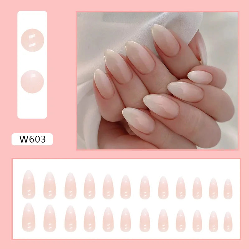 Dulce francés 24 Uds. De uñas postizas degradadas rosas, manicura de dedos artificiales brillantes, uñas postizas reutilizables para mujeres