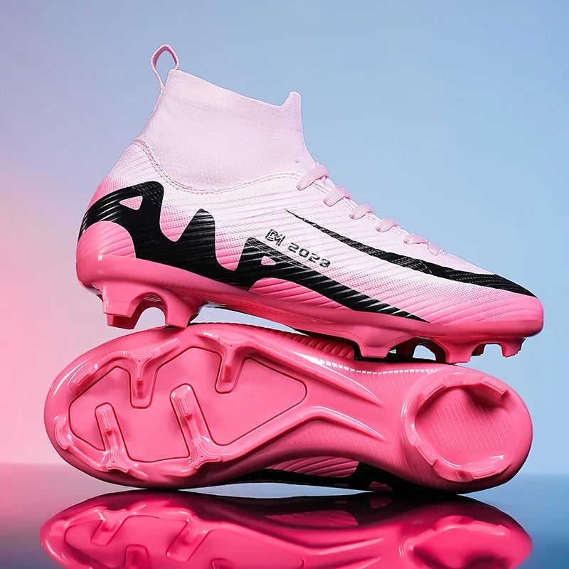 Zapatos de fútbol rosas a la moda para hombre, botas de fútbol ligeras profesionales con calcetín, zapatillas de fútbol originales antideslizantes para exteriores