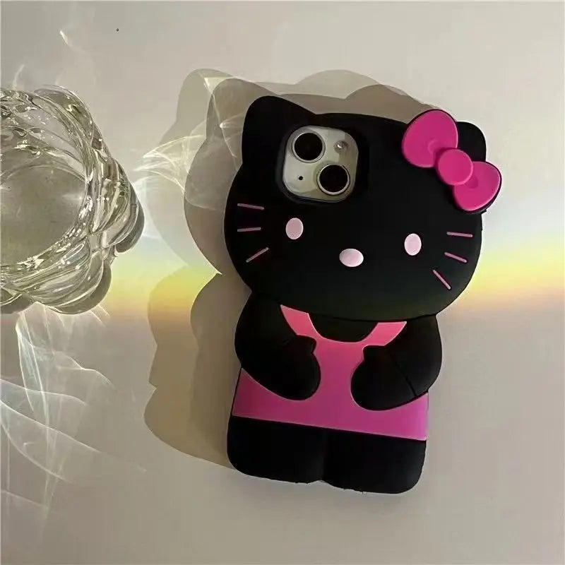 Funda de teléfono suave de silicona 3D con lazo Kitty Cat para iPhone 17 Pro Max 16 15 14 Plus 13 Mini 12 11 7 8 4 4S 5 5S X XR SE