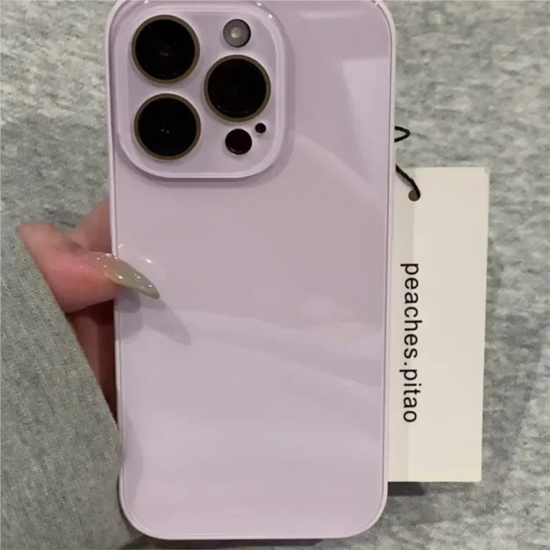 Funda protectora de cámara de vidrio templado de Color caramelo de lujo para iPhone 17 16 15 14 13 12 Pro Max cubierta trasera dura de parachoques a prueba de golpes